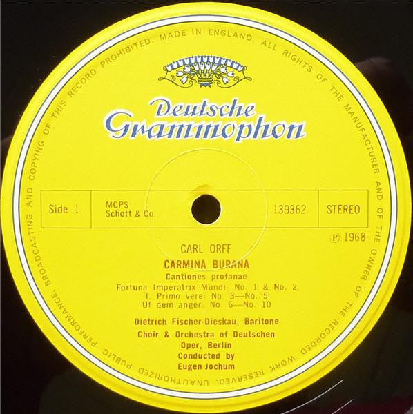 Carl Orff - Gundula Janowitz, Gerhard Stolze, Dietrich Fischer-Dieskau, Chor Der Deutschen Oper Berlin And Orchester Der Deutschen Oper Berlin, Eugen Jochum : Carmina Burana (LP, Gat)