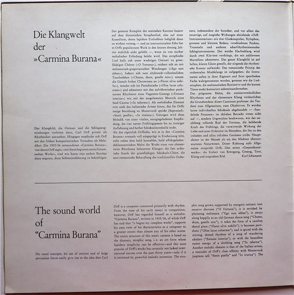 Carl Orff - Gundula Janowitz, Gerhard Stolze, Dietrich Fischer-Dieskau, Chor Der Deutschen Oper Berlin And Orchester Der Deutschen Oper Berlin, Eugen Jochum : Carmina Burana (LP, Gat)