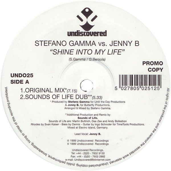 Stefano Gamma vs. Jenny B. : Shine Into My Life (2x12", Promo)