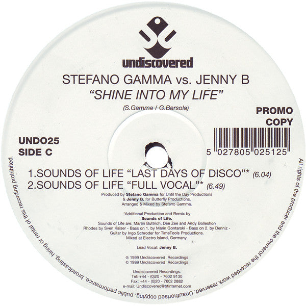 Stefano Gamma vs. Jenny B. : Shine Into My Life (2x12", Promo)