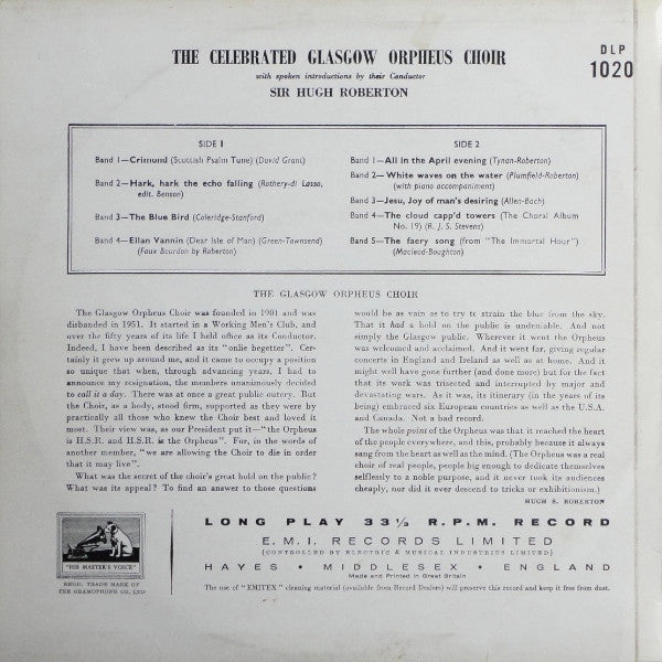 The Glasgow Orpheus Choir, Sir Hugh Roberton : The Glasgow Orpheus Choir - Vol. Two (10", Mono, RP)