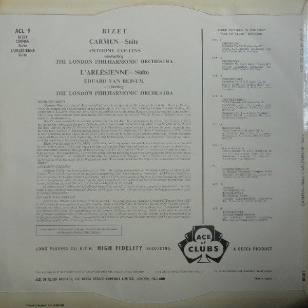 Georges Bizet • London Philharmonic Orchestra, Anthony Collins (2) & Eduard van Beinum : Carmen And L'Arlesienne Suites (LP, Mono, RE)