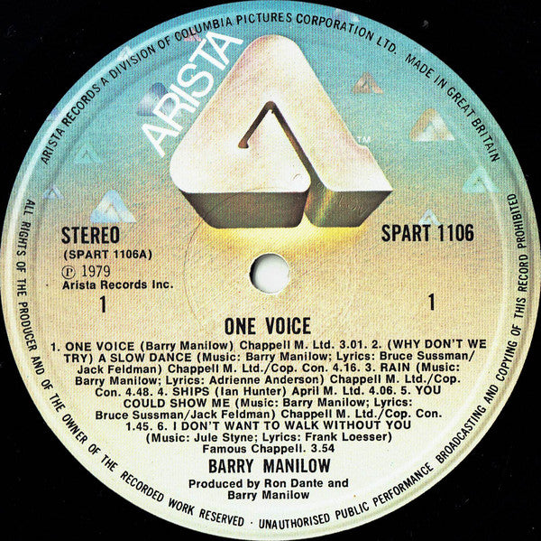 Barry Manilow : One Voice (LP, Album)