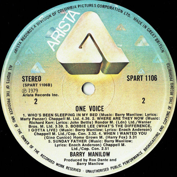 Barry Manilow : One Voice (LP, Album)