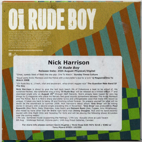 Nick Harrison (3) : Oi Rude Boy (CD, Single, Promo)