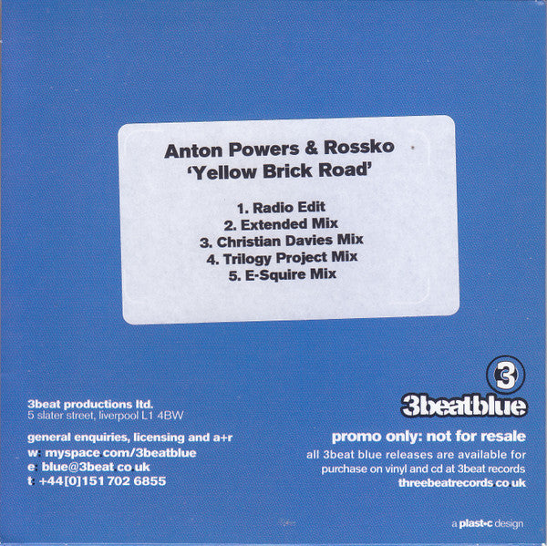 Anton Powers & Rossko : Yellow Brick Road (CDr, Single, Promo, Car)