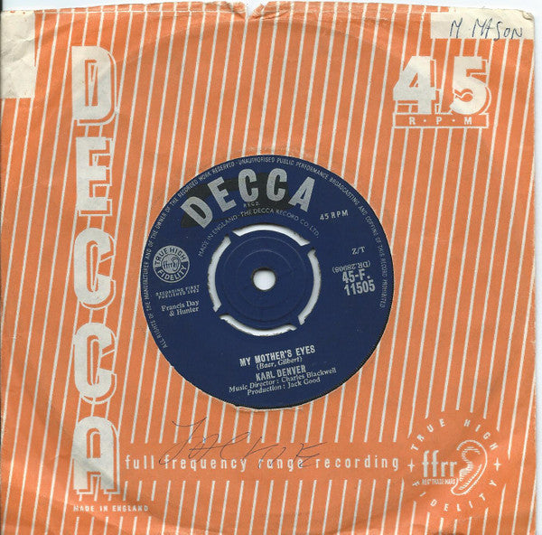 Karl Denver : Blue Week-end / My Mother's Eyes (7")
