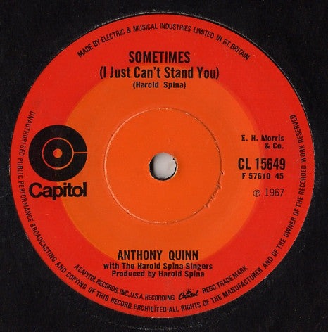 Anthony Quinn With The Harold Spina Singers : I Love You And You Love Me (7", RE)