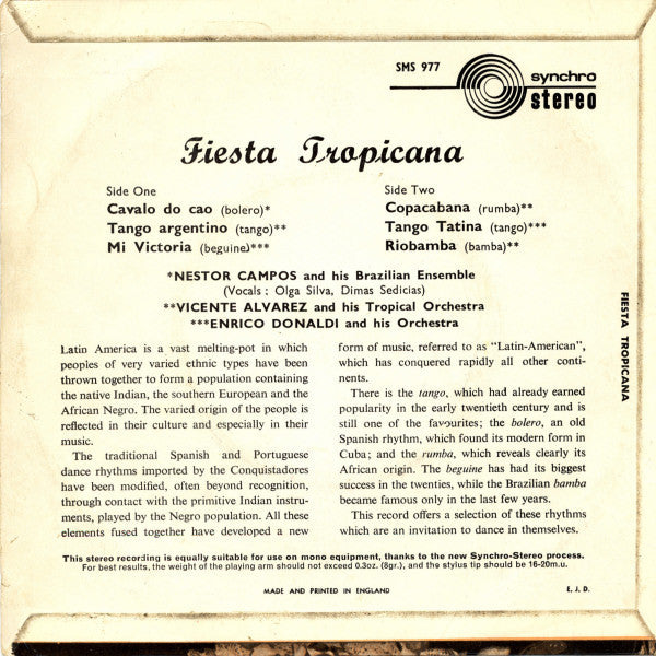 Various : Fiesta Tropicana - Dances From South America (7", EP)