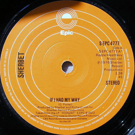 Sherbet : If I Had My Way (7", Single)