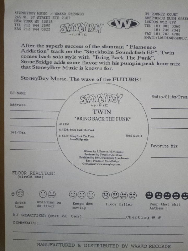Twin : Bring Back The Funk (12", W/Lbl)