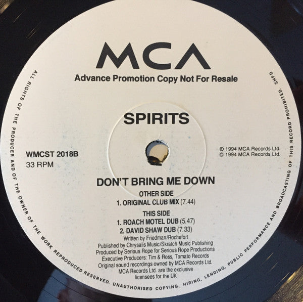 Spirits : Don't Bring Me Down (2x12", Advance, Promo)