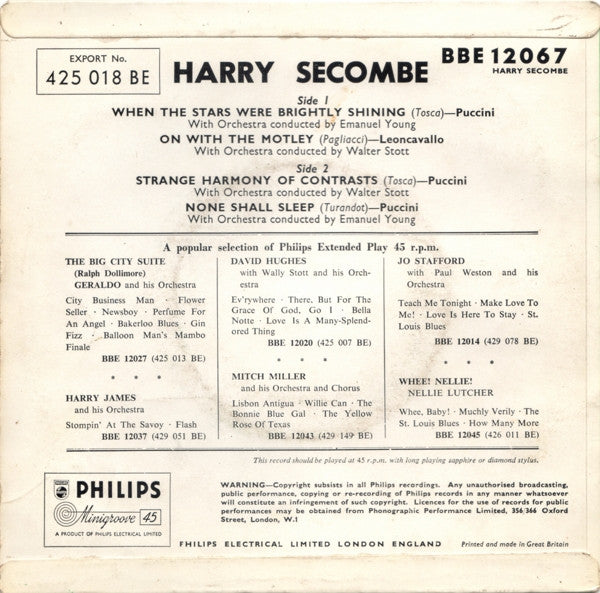 Harry Secombe : When The Stars Were Brightly Shining (7", EP, Mono, RP)
