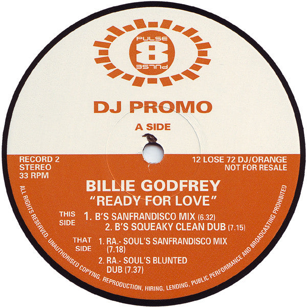 Billie Godfrey : Ready For Love (2x12", Promo)