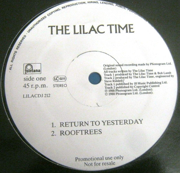 The Lilac Time : Return To Yesterday (12", Maxi, Promo)