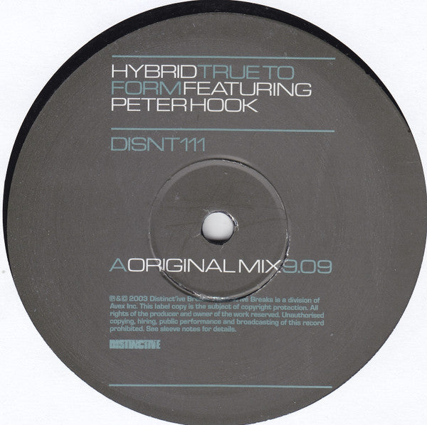 Hybrid Featuring Peter Hook : True To Form (12")