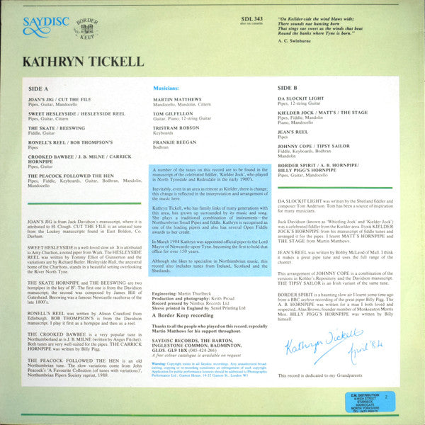 Kathryn Tickell : On Kielder Side (Northumbrian Small Pipes And Fiddle) (LP, Album)