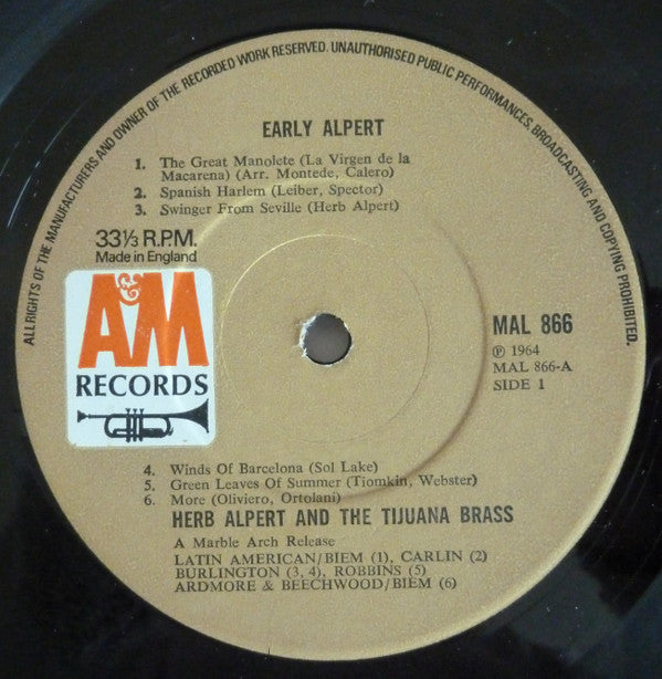 Herb Alpert & The Tijuana Brass : Early Alpert (LP, Album, RE)