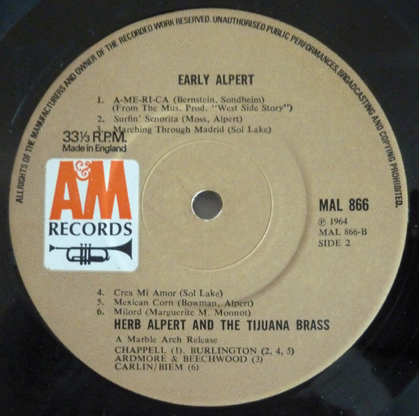 Herb Alpert & The Tijuana Brass : Early Alpert (LP, Album, RE)