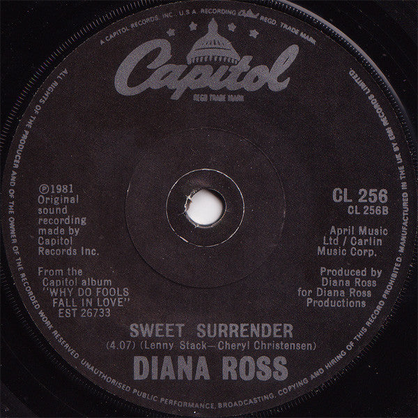 Diana Ross : It's Never Too Late (7", Single, Sol)