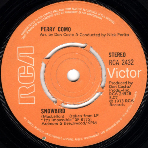 Perry Como : Walk Right Back (7", Single, Kno)