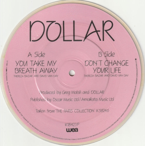 Dollar : You Take My Breath Away (7", Single, Pic)
