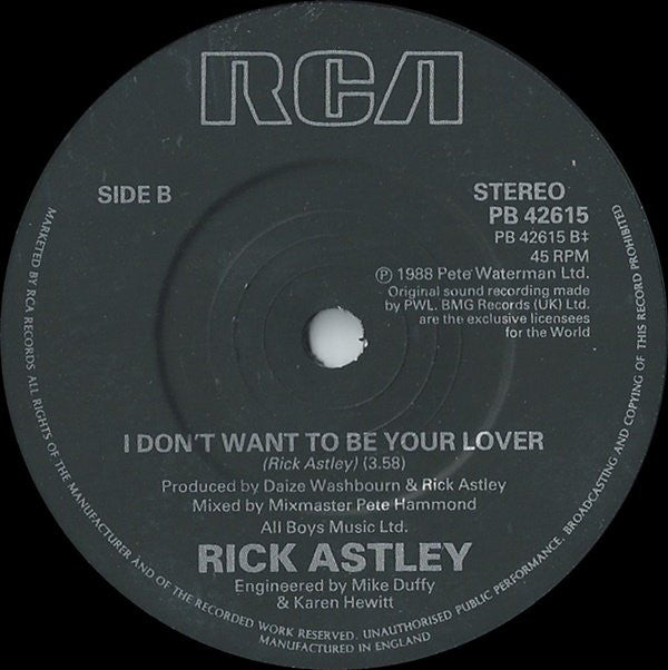 Rick Astley : Hold Me In Your Arms (7", Single)