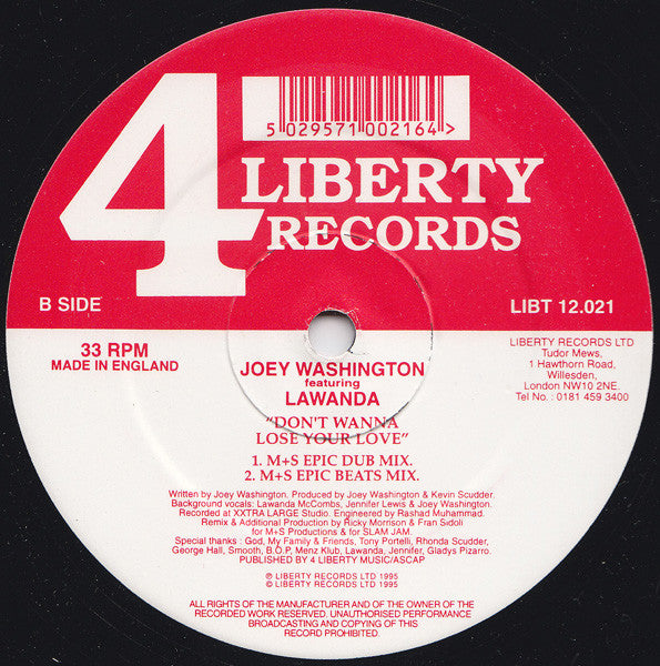 Joey Washington Featuring Lawanda : Don't Wanna Lose Your Love (2x12")