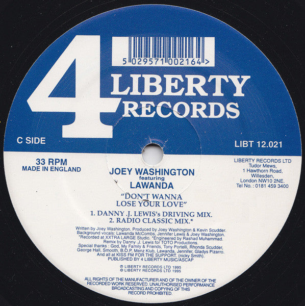 Joey Washington Featuring Lawanda : Don't Wanna Lose Your Love (2x12")