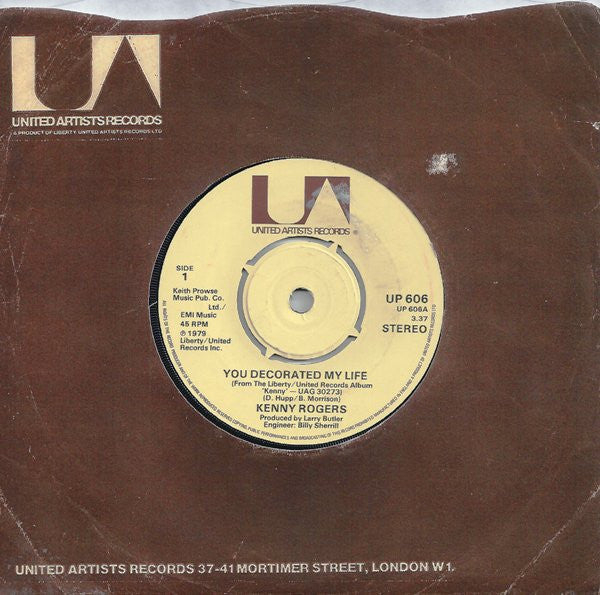 Kenny Rogers : You Decorated My Life  (7", Single)