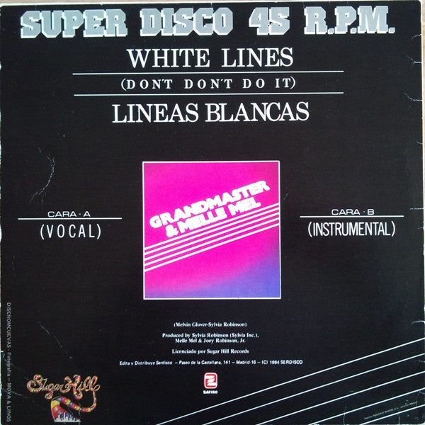 Grandmaster Flash & Melle Mel : White Lines (Don't Don't Do It) = Lineas Blancas (12", Maxi)