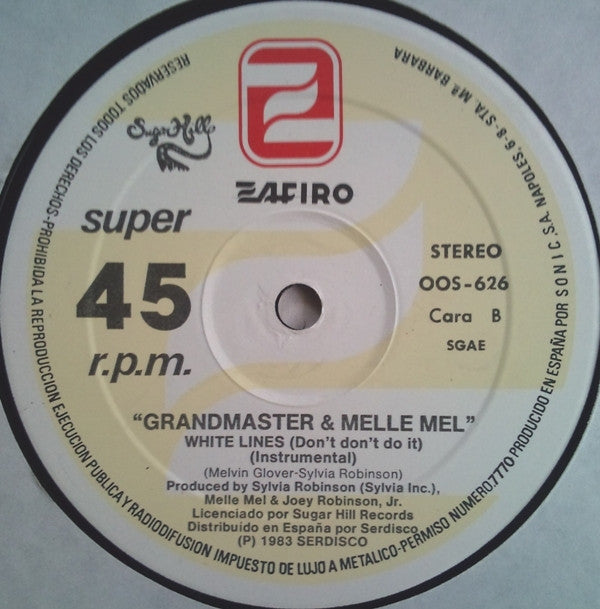 Grandmaster Flash & Melle Mel : White Lines (Don't Don't Do It) = Lineas Blancas (12", Maxi)