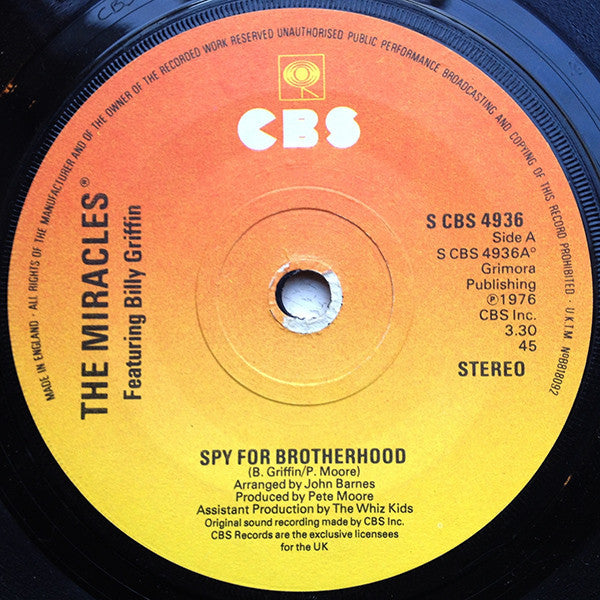 The Miracles Featuring Billy Griffin : Spy For Brotherhood (7", Single)
