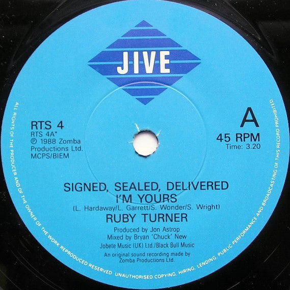 Ruby Turner : Signed, Sealed, Delivered I'm Yours (7", Single, Gat)