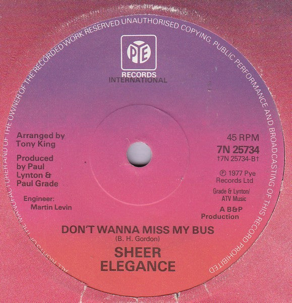 Sheer Elegance : Dance The Night Away (7", Single)