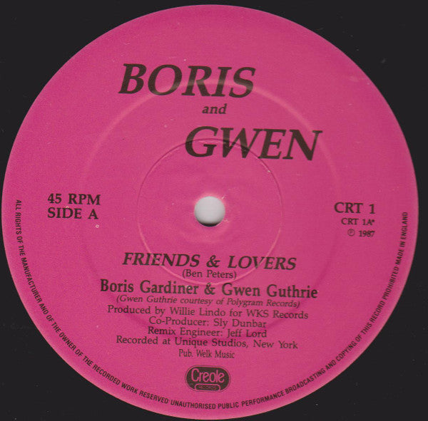 Boris Gardiner And Gwen Guthrie : Friends & Lovers (12")