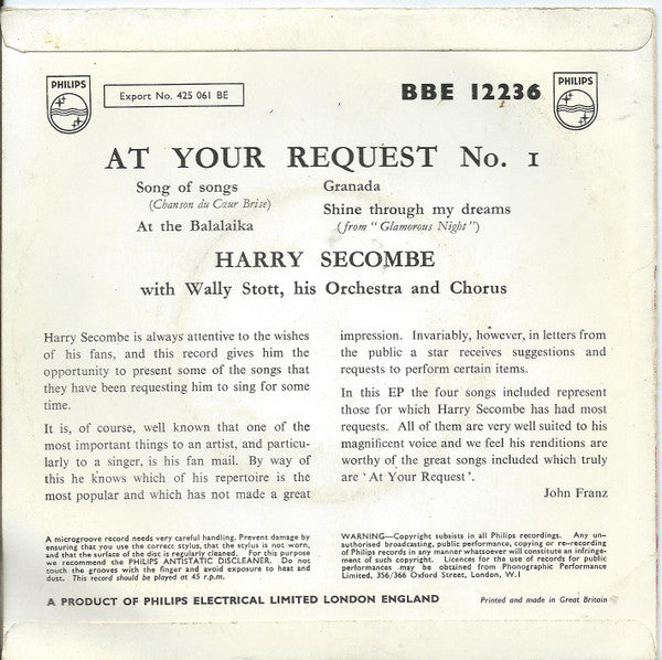 Harry Secombe : At Your Request No. 1 (7", EP)