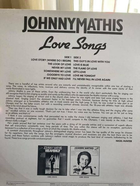 Johnny Mathis : Love Songs (LP, Comp)