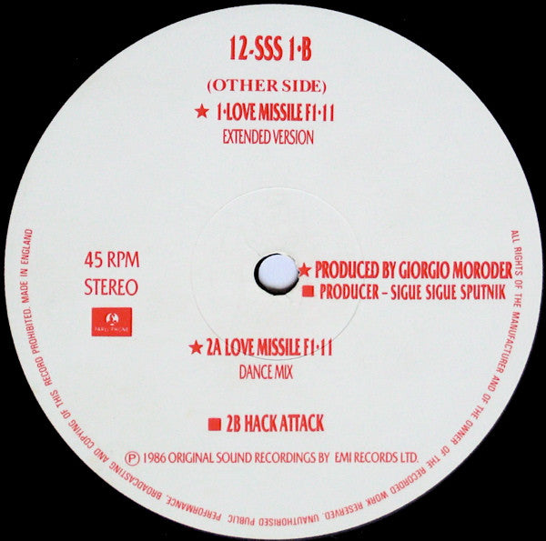 Sigue Sigue Sputnik : Love Missile F1-11 (12", Single, Eng)
