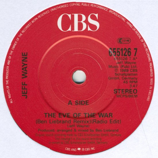 Jeff Wayne, Ben Liebrand : The Eve Of The War (7", Single)