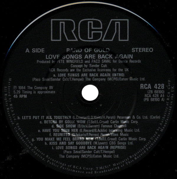 Band Of Gold : Love Songs Are Back Again (7", Single)