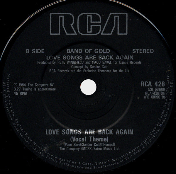 Band Of Gold : Love Songs Are Back Again (7", Single)