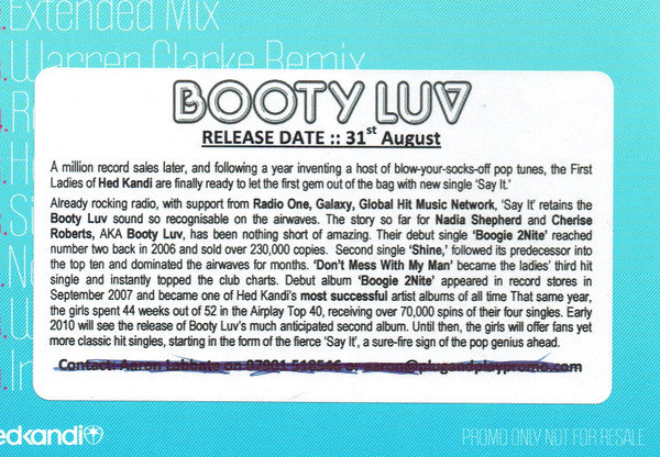 Booty Luv : Say It (CD, Single, Promo, Car)