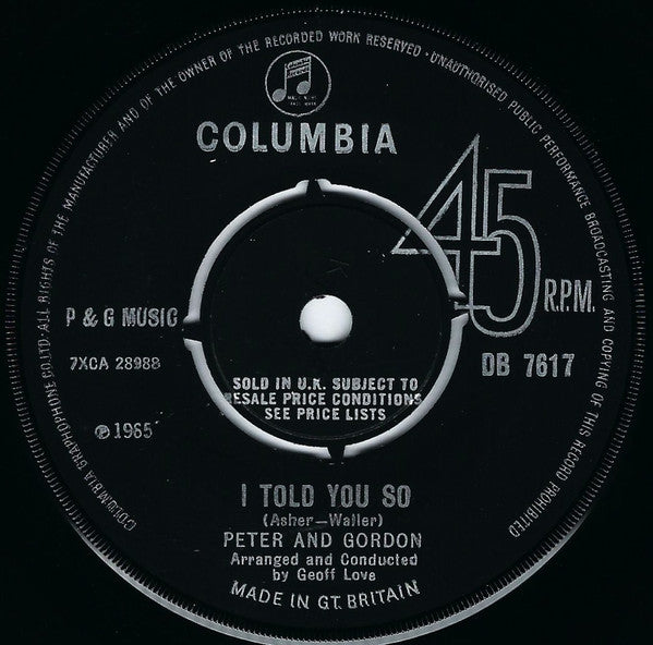 Peter & Gordon : To Know You Is To Love You (7", Single)