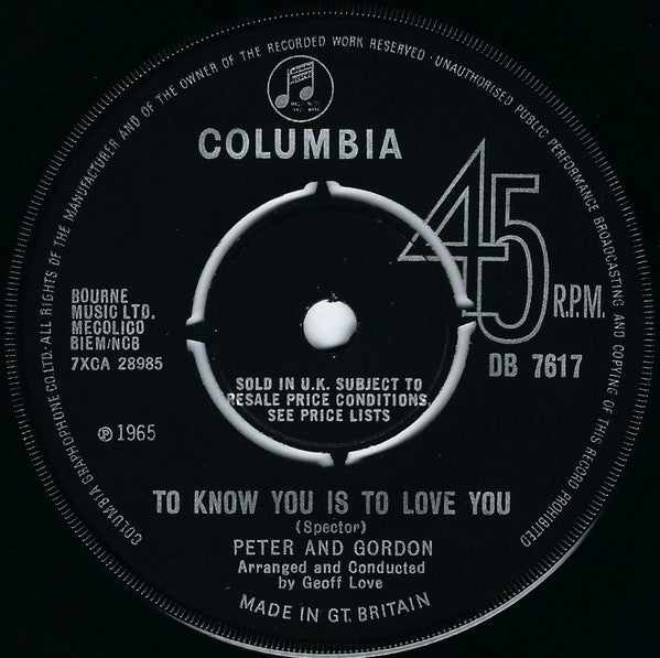 Peter & Gordon : To Know You Is To Love You (7", Single)
