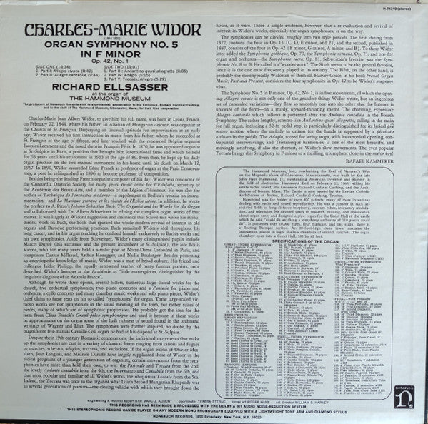 Richard Ellsasser : Organ Symphony No. 5 In F Minor Op. 42, No. 1 - Charles-Marie Widor (LP)