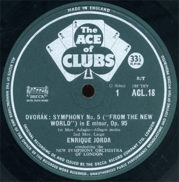 Antonín Dvořák . The New Symphony Orchestra Of London, Enrique Jordá : New World Symphony (LP, Mono, RE, R/T)