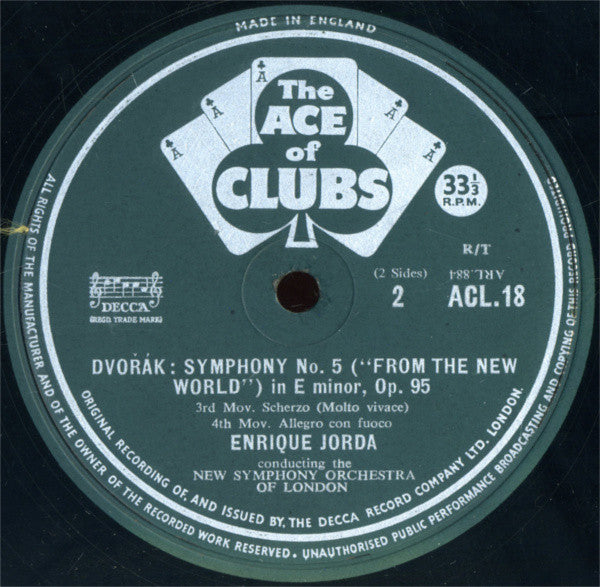 Antonín Dvořák . The New Symphony Orchestra Of London, Enrique Jordá : New World Symphony (LP, Mono, RE, R/T)