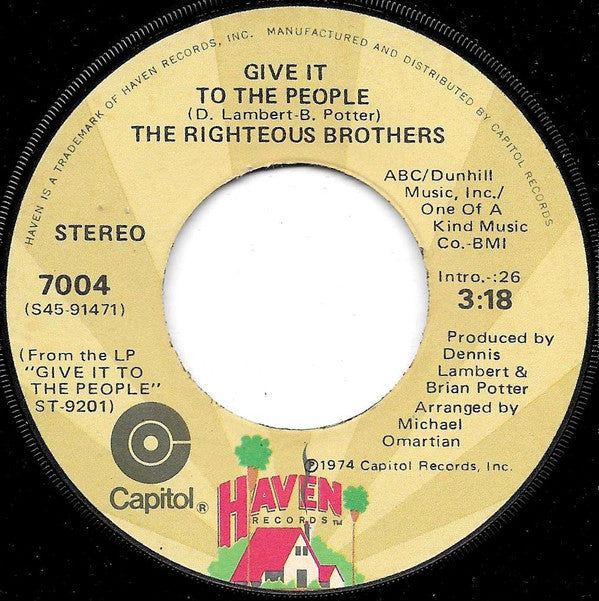 The Righteous Brothers : Give It To The People (7")