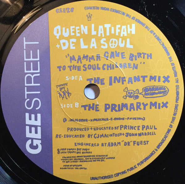 Queen Latifah + De La Soul : Mamma Gave Birth To The Soul Children (The New School Mixes - Re-educated By CJ Macintosh + John Waddell) (7", Single)
